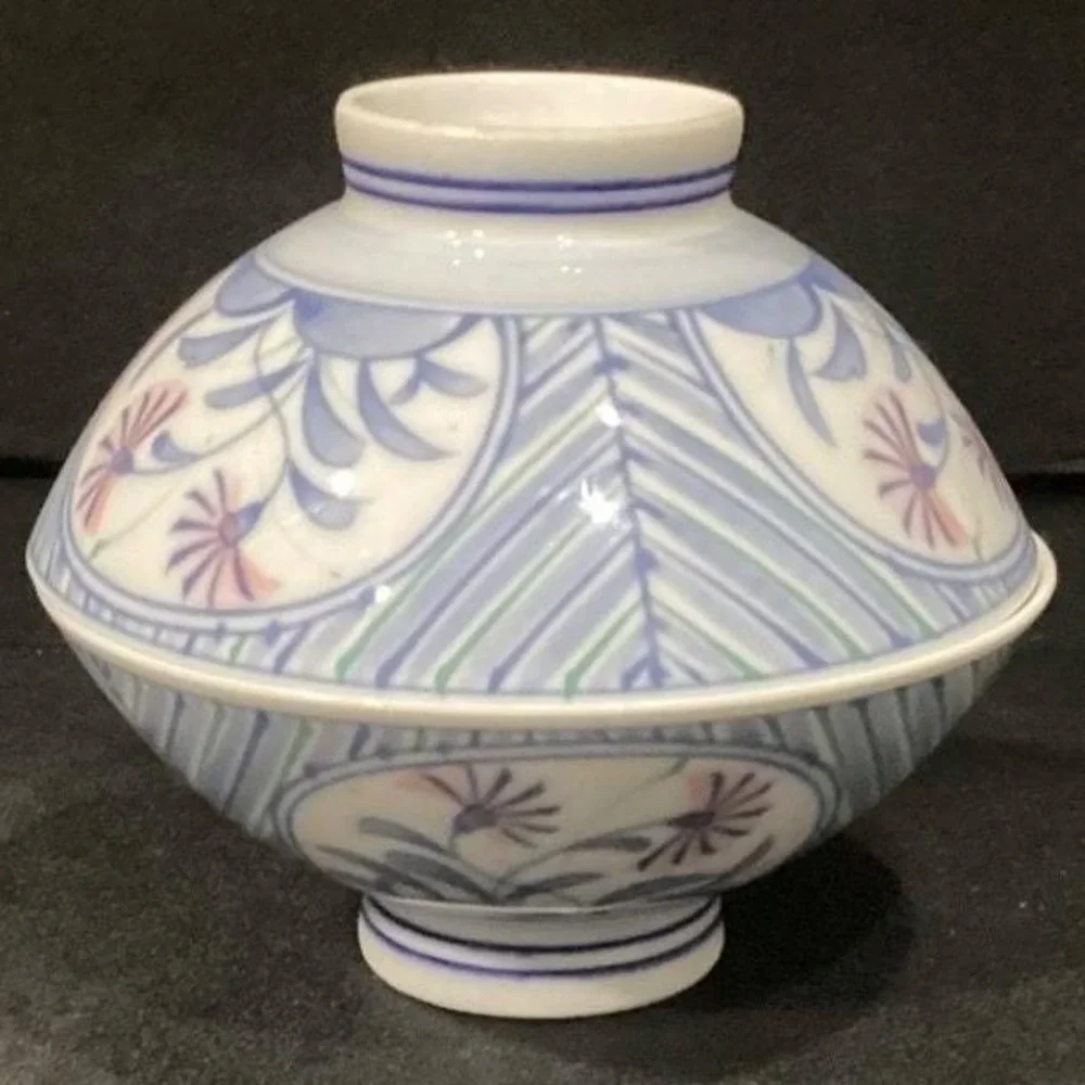 Pier 1 Imports Floral Porcelain Rice Bowls, Set of 2, Vintage Footed Asian-Style